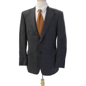 Canali Mens Wool Check Suit Jacket Dark Gray Button Collared Size 50